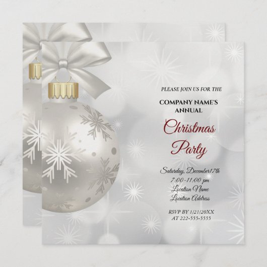 クリスマスシンプルのエレガントパーティの招待状 (正面/裏面)