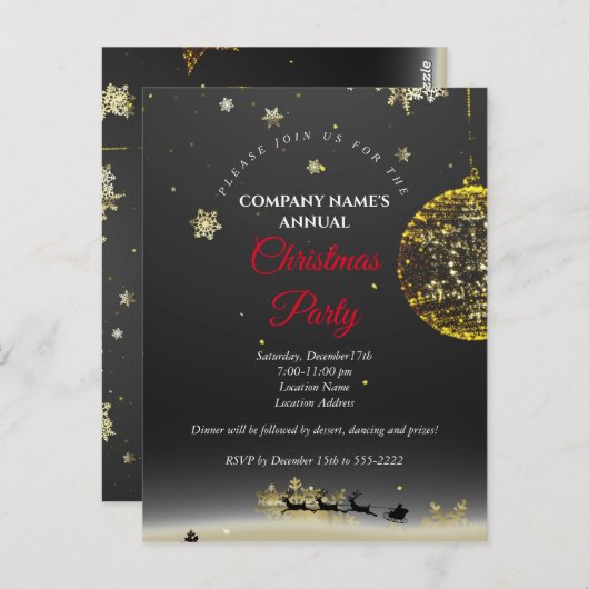 クリスマスシンプルのエレガントパーティの招待状 ポストカード (正面/裏面)
