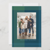 クリスマスシンプルの格子模様のネイビーグリーン写真 シーズンカード (正面)