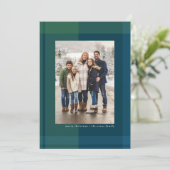 クリスマスシンプルの格子模様のネイビーグリーン写真 シーズンカード (スタンド正面)