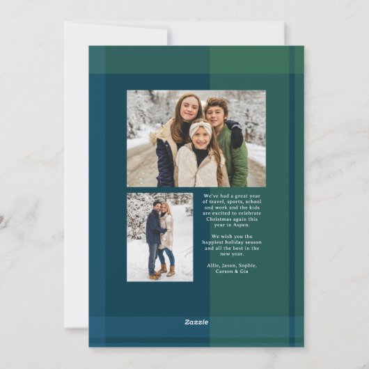 クリスマスシンプルの格子模様のネイビーグリーン写真 シーズンカード (裏面)