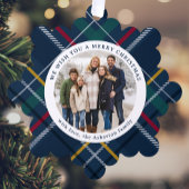 クリスマスシンプルの格子模様の写真の休日 オーナメントカード