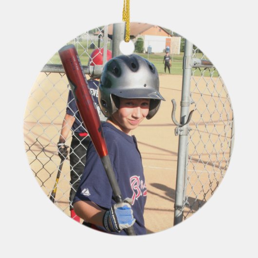クリスマスシンプルクリスマス写真野球スポーツ セラミックオーナメント (裏面)