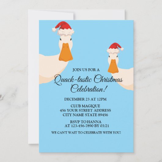 クリスマスシンプルハットおもしろいアヒルミニマル 招待状 (正面)