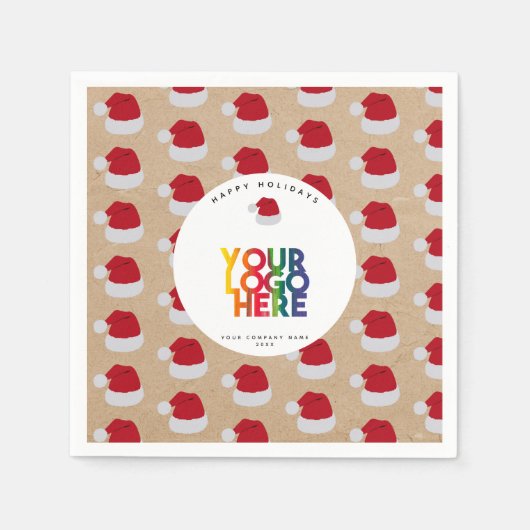 クリスマスシンプルビジネスロゴサンタハットクラフト スタンダードカクテルナプキン (正面)
