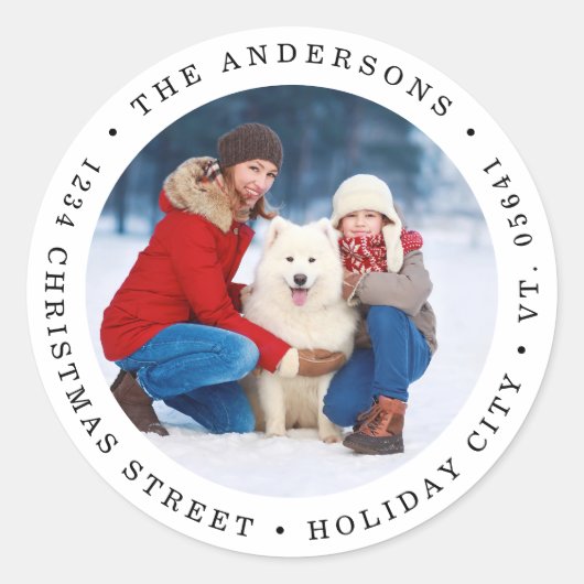 クリスマスシンプルフォトモダンラウンド差出人住所 ラウンドシール (正面)