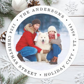 クリスマスシンプルフォトモダンラウンド差出人住所 ラウンドシール