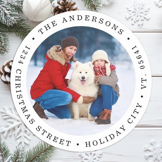 クリスマスシンプルフォトモダンラウンド差出人住所 ラウンドシール