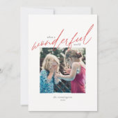 クリスマスシンプルフォトレッドアイボリー素晴らしい世界 シーズンカード (正面)