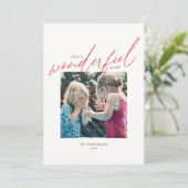 クリスマスシンプルフォトレッドアイボリー素晴らしい世界 シーズンカード (スタンド正面)