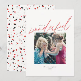 クリスマスシンプルフォトレッドアイボリー素晴らしい世界 シーズンカード