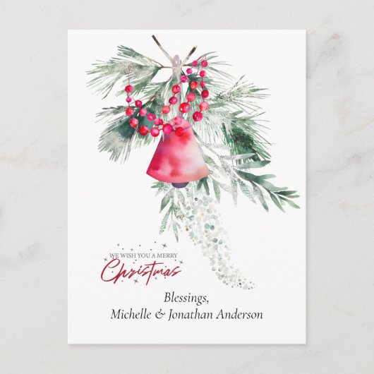 クリスマスシンプルベルグリーナリーデザイン聖句 シーズンポストカード (正面)