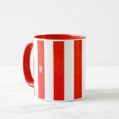 クリスマスシンプルレッドモストライプのノグラムイニシャル マグカップ (正面左)
