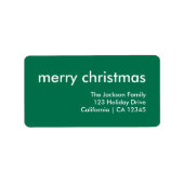 クリスマスシンプル |緑のモダン差出人住所 ラベル (正面)