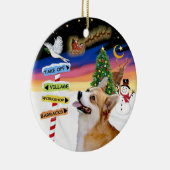 クリスマスシンボルや象徴-ウェルシュコーギー(Pembroke) セラミックオーナメント (右)