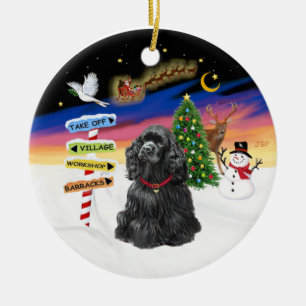 クリスマスシンボルや象徴 – ブラックコッカースパニエル犬 セラミックオーナメント