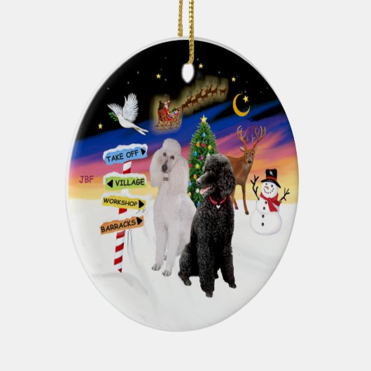 クリスマスシンボルや象徴- 2つの標準プードル(B+W) セラミックオーナメント (右)
