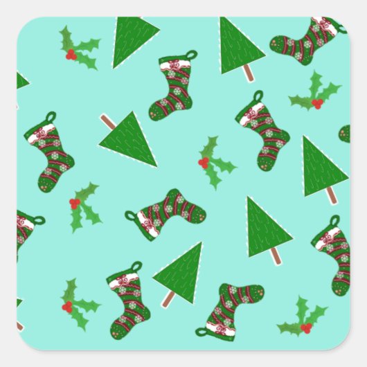 クリスマスシンボルアクアギフトタグ スクエアシール (正面)