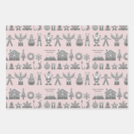 クリスマスシンボルグリッター銀 ラッピングペーパーシート