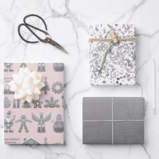 クリスマスシンボルグリッター銀 ラッピングペーパーシート