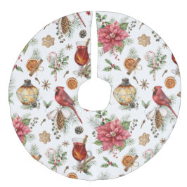 クリスマスシンボルパターン（鳥）ショウジョウコウカンチョウ，ポインセチア フェイクリネンツリースカート