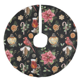 クリスマスシンボルパターン（鳥）ショウジョウコウカンチョウ、ポインセチアFa フェイクリネンツリースカート