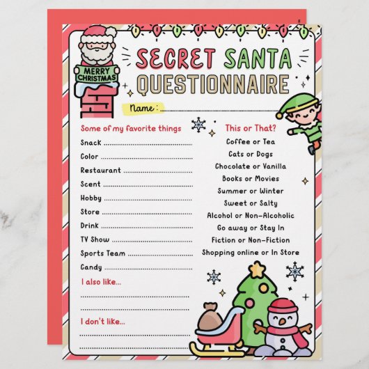 クリスマスシークレットサンタアンケート型枠テンプレート (正面/裏面)