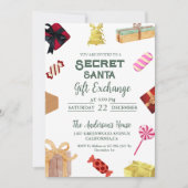 クリスマスシークレットサンタギフト交換ホリデーパーティー 招待状 (正面)