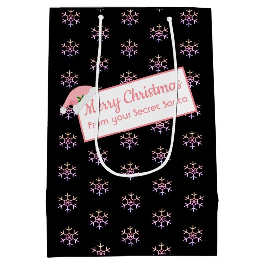 クリスマスシークレットサンタブラックアンドピンク抱き枕  ミディアムペーパーバッグ (裏面)