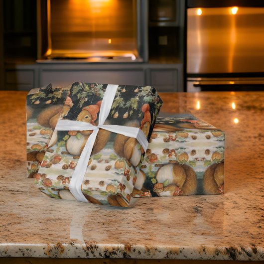 クリスマスシークレル共有ナッツホリー ラッピングペーパー