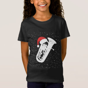 クリスマスシーズのミュージシャンのためのサンタハットとチューバ Tシャツ