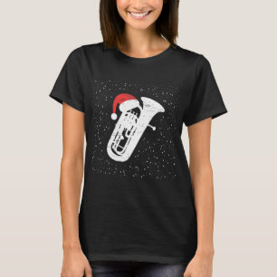 クリスマスシーズのミュージシャンのためのサンタハットとチューバ Tシャツ