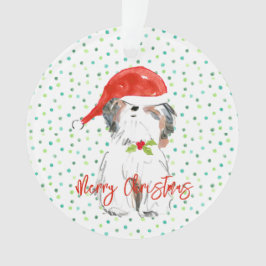 クリスマスシーズンにぴったりなシーズー犬のサンタ帽子とホーリー オーナメント