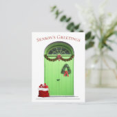 クリスマスシーズンのグリーティンググリーンドアテンプレート シーズンポストカード (スタンド正面)