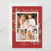 クリスマスシーズンのグリーティングホリーベリー3枚の写真 シーズンカード (正面)