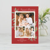 クリスマスシーズンのグリーティングホリーベリー3枚の写真 シーズンカード (スタンド正面)