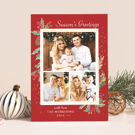 クリスマスシーズンのグリーティングホリーベリー3枚の写真 シーズンカード