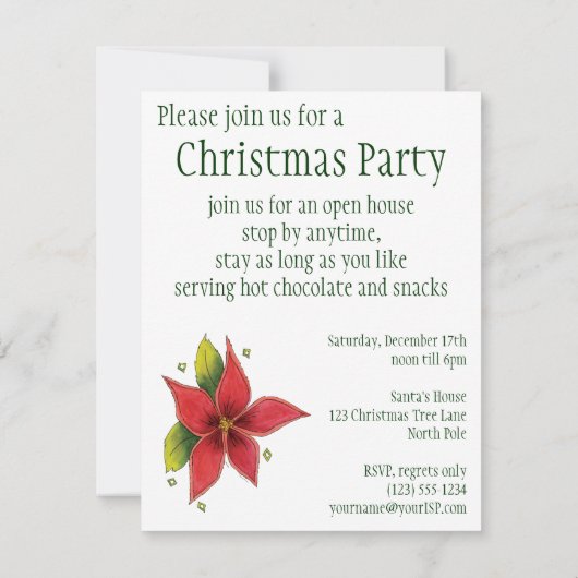 クリスマスシーズンのグリーティングポインセチア招待状 招待状 (裏面)