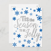 クリスマスシーズンのスノーフレークブルーシルバー シーズンポストカード (正面/裏面)