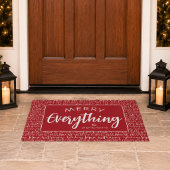 クリスマスシーズンのフレーズ MERRY EVERYTHING 赤 ドアマット