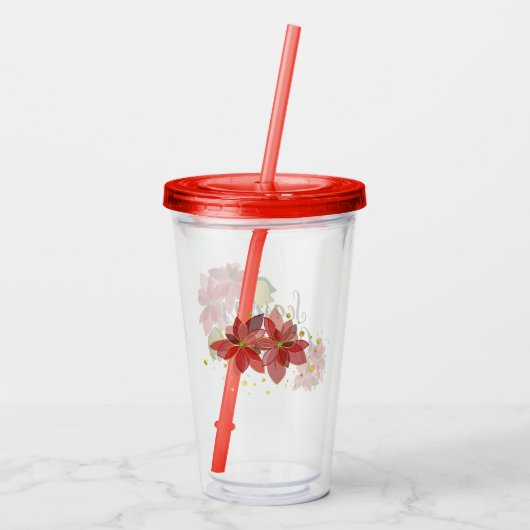 クリスマスシーズンの挨拶の赤いフェスティバルの花 アクリルタンブラー (裏面)