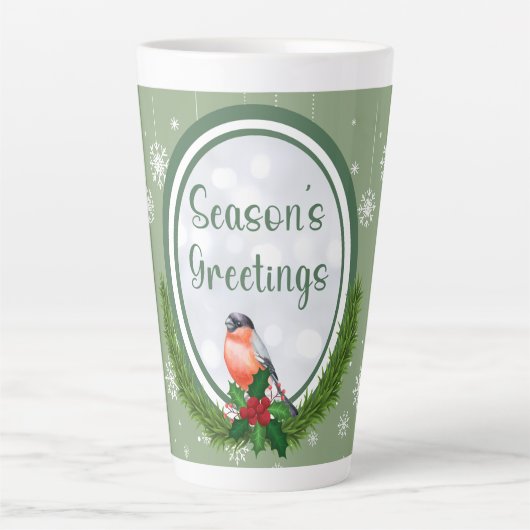 クリスマスシーズンの挨拶(緑と白) カフェラテマグ (正面)