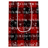 クリスマスシーズンの文字雪の結晶 ミディアムペーパーバッグ (裏面)