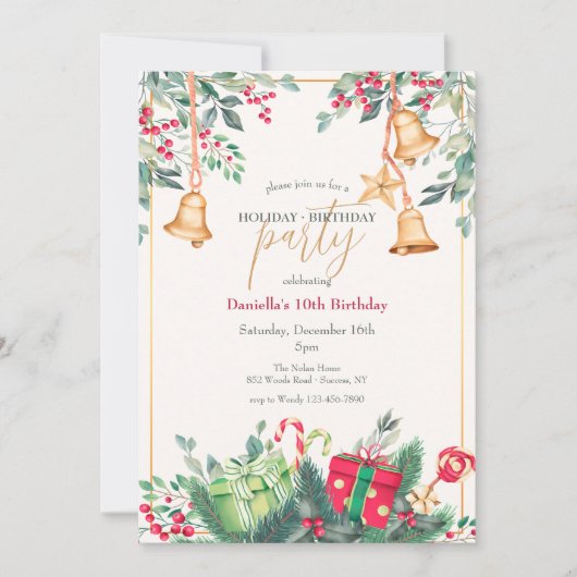 クリスマスシーズンの誕生日パーティー 招待状 (正面)