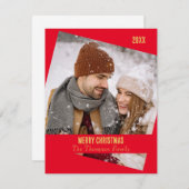 クリスマスシーズンの赤い金ゴールドの可愛い家族写真 (正面/裏面)