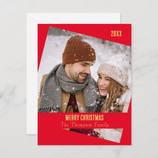 クリスマスシーズンの赤い金ゴールドの可愛い家族写真 (正面/裏面)