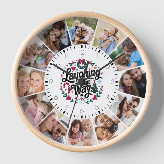 クリスマスシーズンの雪だるま数々のフォトコラージュ 壁時計 (正面)