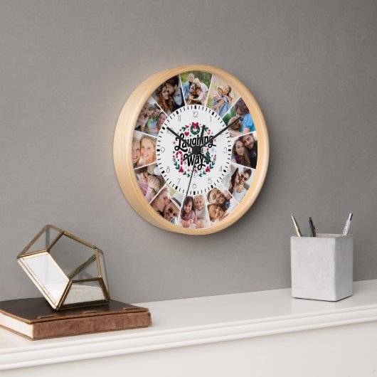 クリスマスシーズンの雪だるま数々のフォトコラージュ 壁時計 (オフィス)