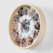 クリスマスシーズンの雪だるま数々のフォトコラージュ 壁時計 (傾斜)