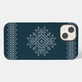 クリスマスシーズンの青い雪の結晶アート iPhoneケース (裏面横)